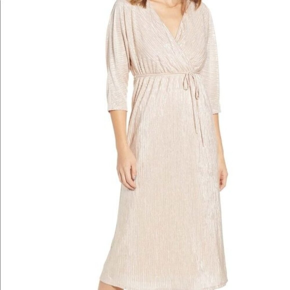 Leith Wrap Dress Womens XS Beige Vintage-Inspired Classic Versatile Evening Wear